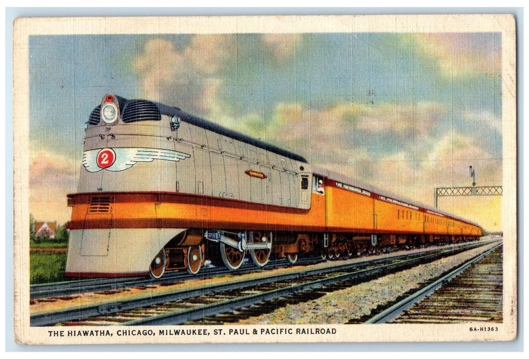 1940 The Hiawatha Chicago Milwaukee St. Paul & Pacific Railroad Train Postcard