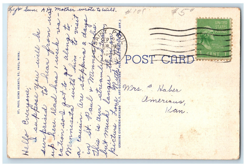 1940 The Hiawatha Chicago Milwaukee St. Paul & Pacific Railroad Train Postcard