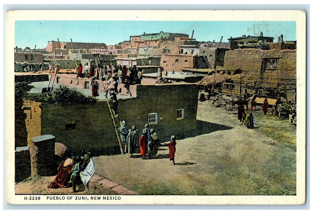 c1920's Pueblo Group Of Local People Houses View  Zuni New Mexico NM Postcard