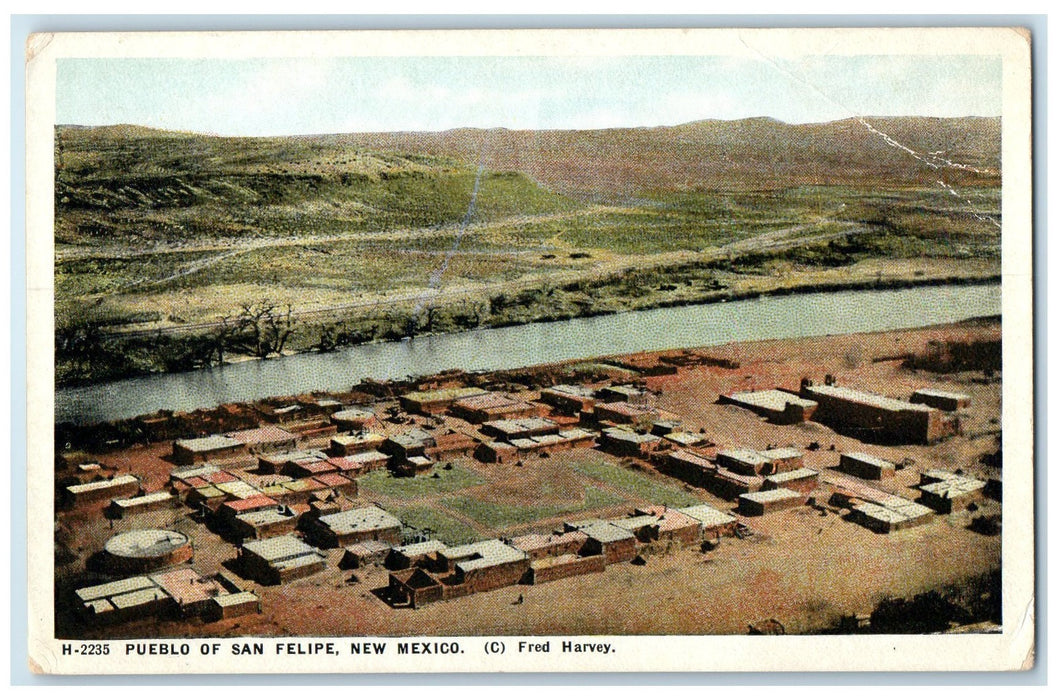 c1920's Pueblo Lake Stone Building Mountain Of San Felipe New Mexico NM Postcard