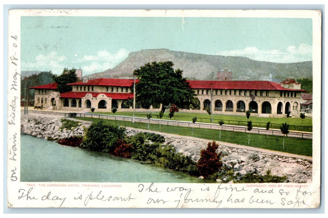 1906 Cardenas Hotel Beside Lake Restaurant Building Ground Trinidad CO Postcard
