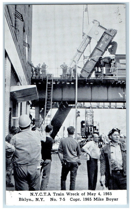 c1920 NYCTA Train Wreck Of May 1965 Workers Debris Brooklyn New York NY Postcard
