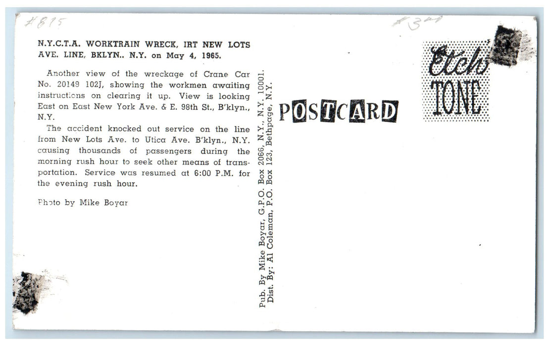 c1920 NYCTA Train Wreck Of May 1965 Workers Debris Brooklyn New York NY Postcard