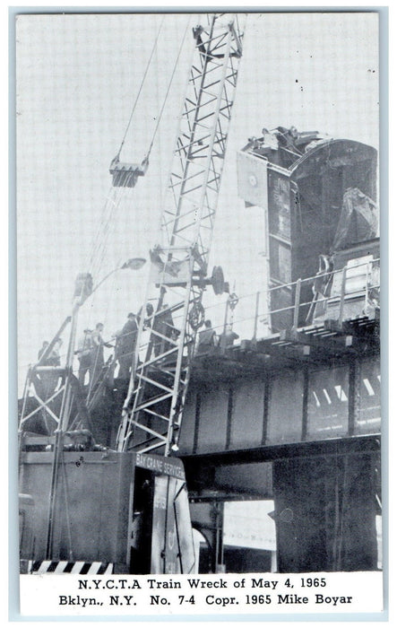 c1920's NYCTA Worktrain Wreck Crane Lifting Train Brooklyn New York NY Postcard