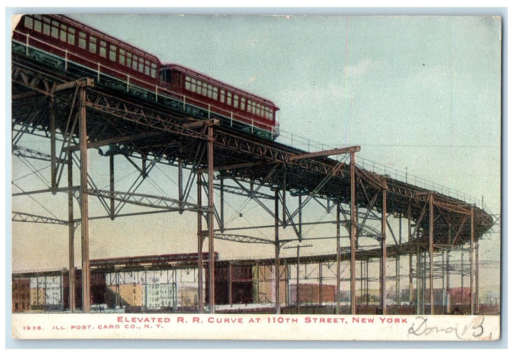 c1905 Elevated Railroad Curve Train Truss Bridge 110th St. New York NY Postcard