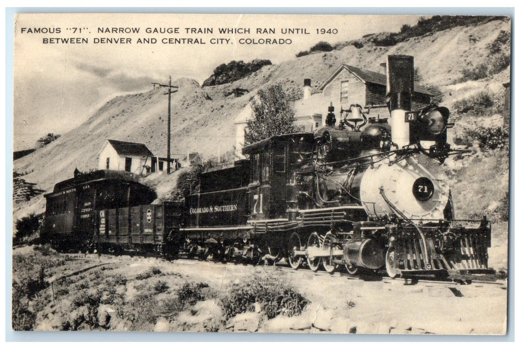 c1910 Famous 71 Narrow Gauge Train Denver And Central City Colorado CO Postcard