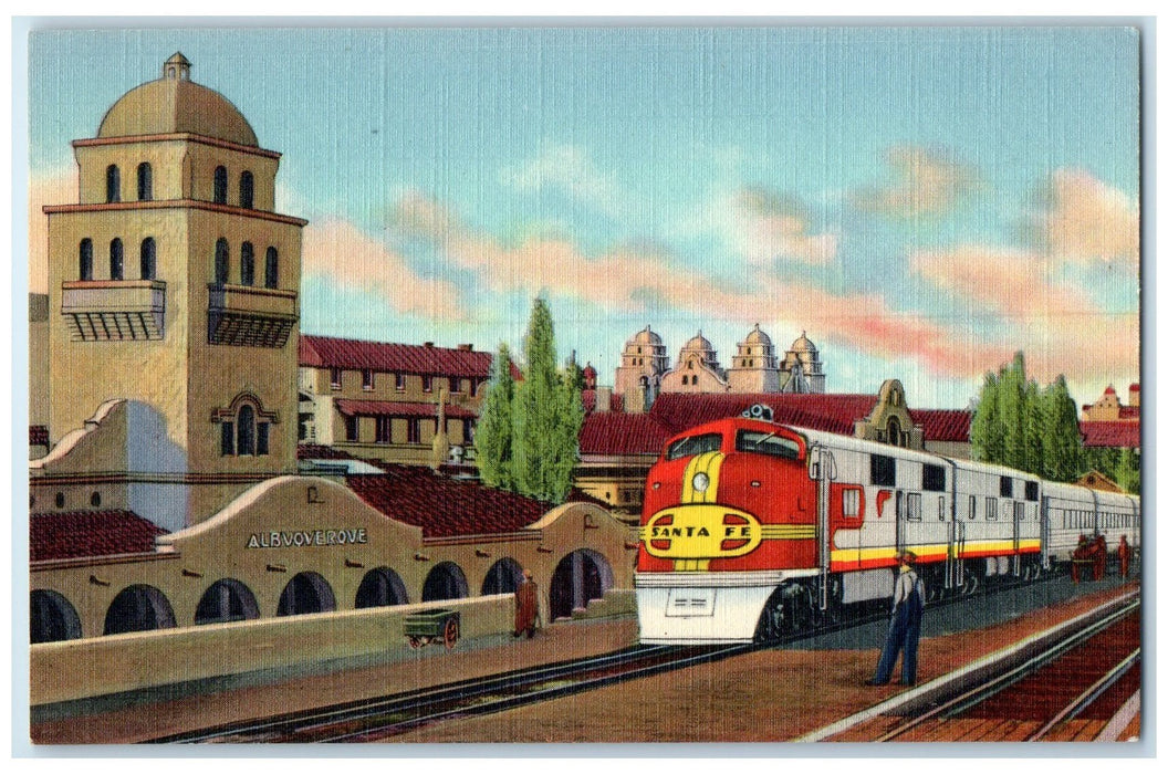 c1940 Santa Fe Super Chief Railroad Building Albuquerque New Mexico NM Postcard