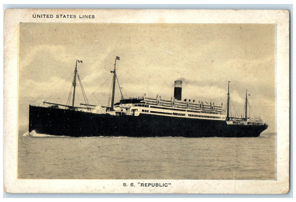 c1920's SS Republic United State Steam Boat Ship Lines View Unposted Postcard
