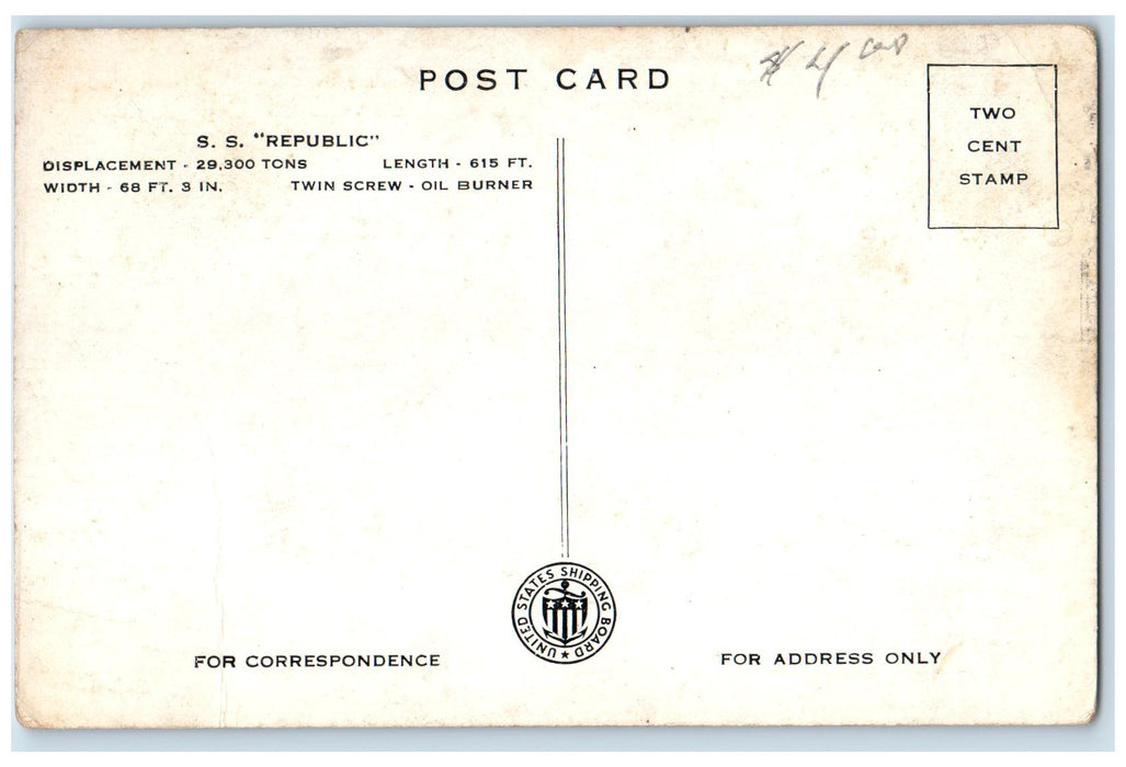 c1920's SS Republic United State Steam Boat Ship Lines View Unposted Postcard