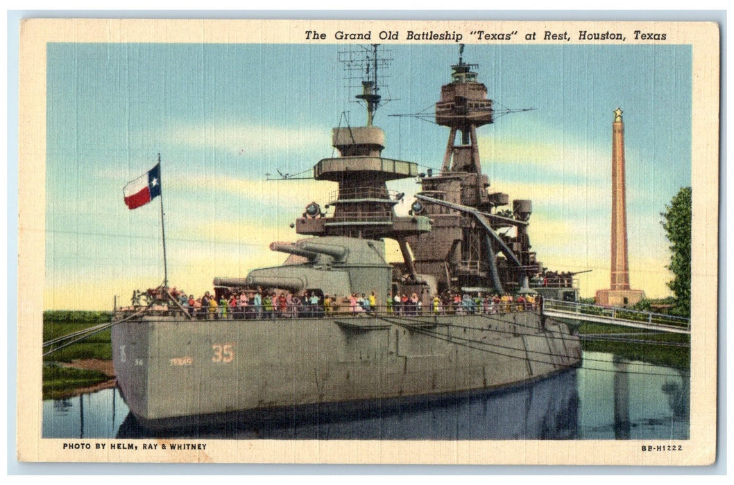 c1940 The Grand Old Battle Ship Texas At Rest Houston Texas TX Unposted Postcard