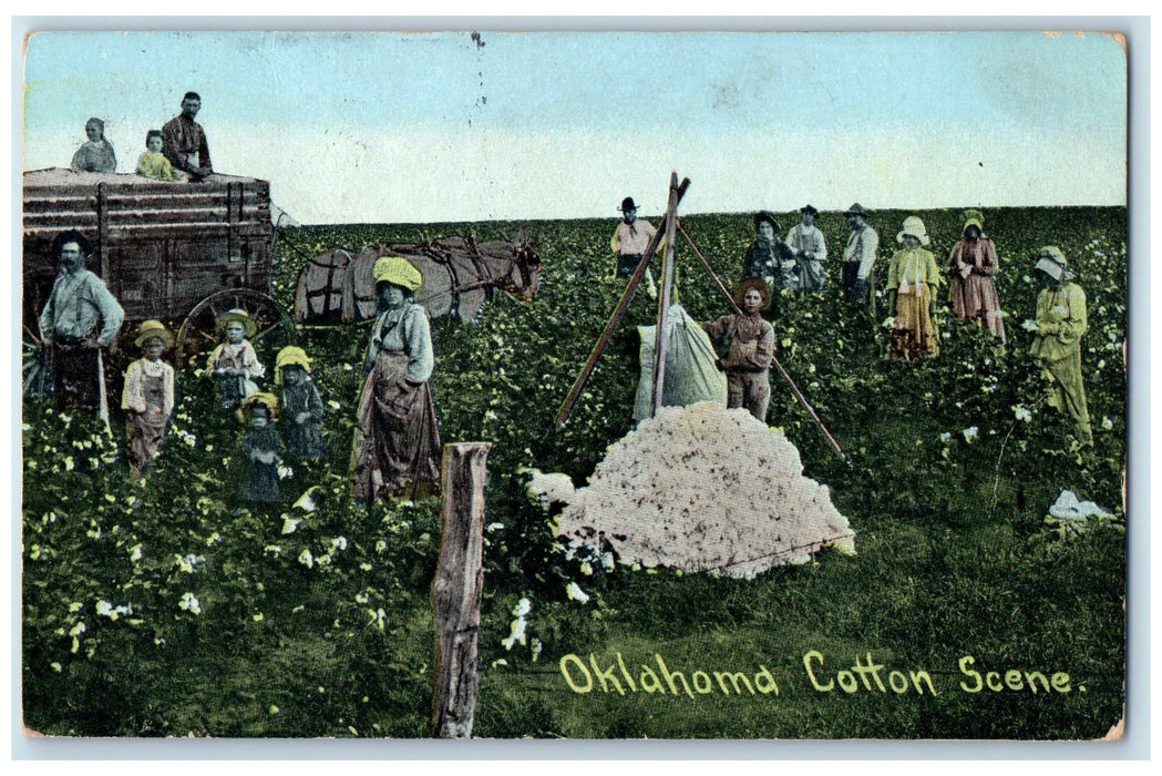 1910 Oklahoma Cotton And Farmers Scene Afton Oklahoma OK Posted Vintage Postcard
