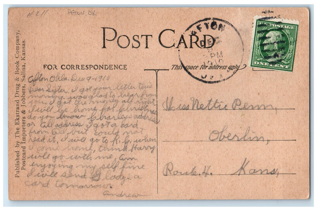 1910 Oklahoma Cotton And Farmers Scene Afton Oklahoma OK Posted Vintage Postcard