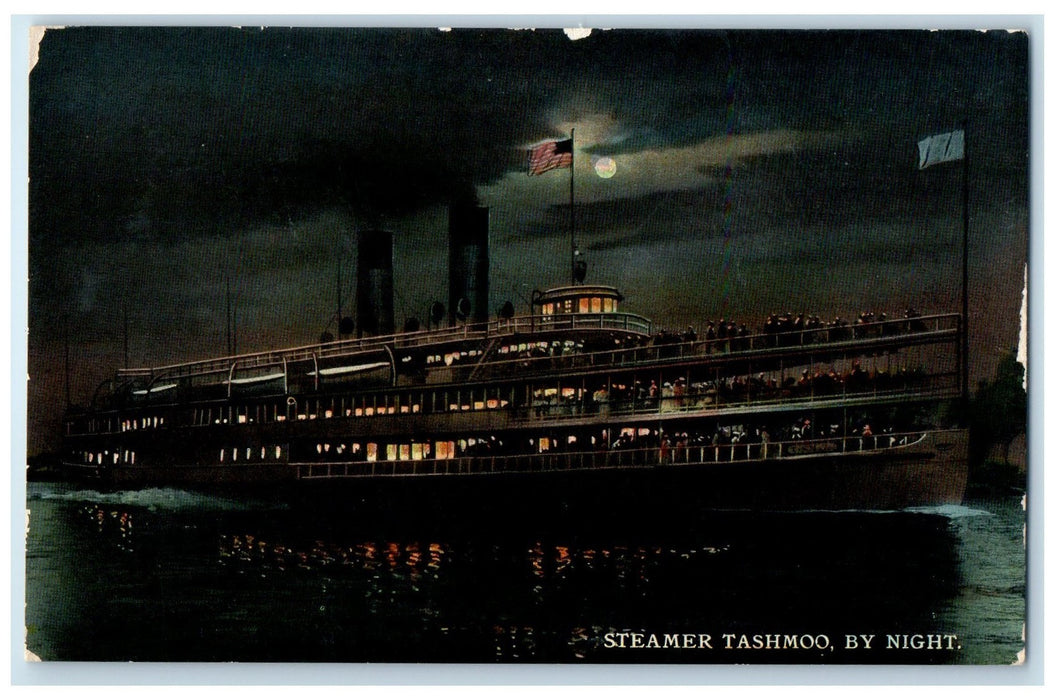 c1910 Steamer Tashmoo By Night Ship Fleet Detroit Michigan MI Unposted Postcard