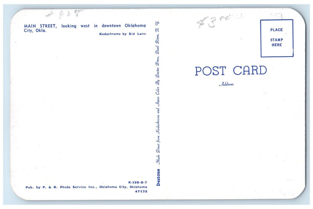 c1960's Main Street Looking West In Downtown Oklahoma City Oklahoma OK Postcard