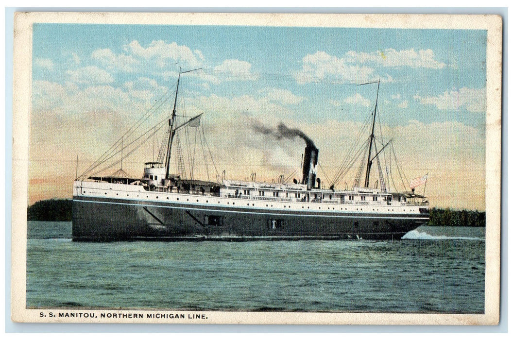 c1920's Steamer Manitou Northern Michigan Line Passenger Ship Unposted Postcard