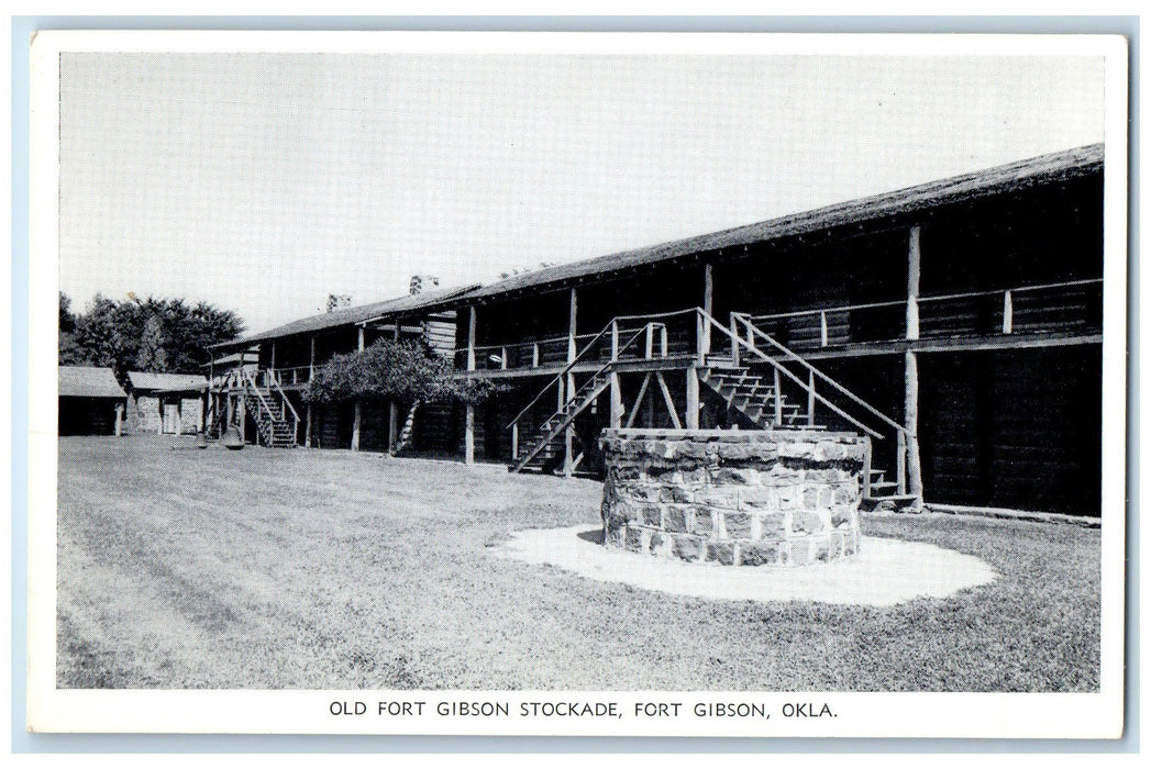 c1960's Old Fort Gibson Stockade Well Scene Fort Gibson Oklahoma OK Postcard