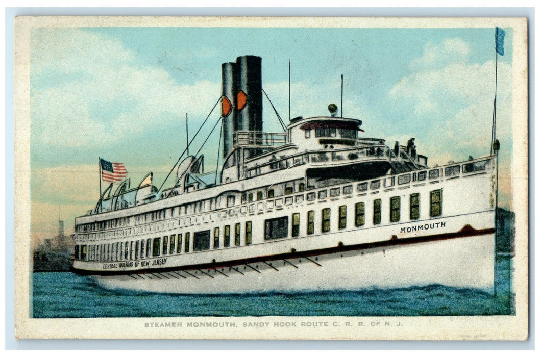 c1920 Steamer Ship Monmouth Sandy Hook Route CRR New Jersey NJ Unposted Postcard