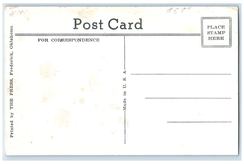 c1940's Carnegie Library Exterior Roadside Frederick Oklahoma OK Trees Postcard