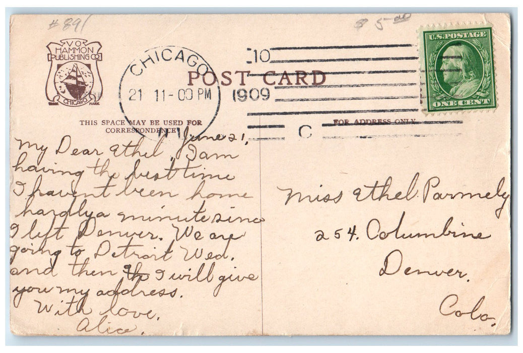 1909 Steam Ship Christopher Columbus Whale Back Enter Harbor Chicago IL Postcard