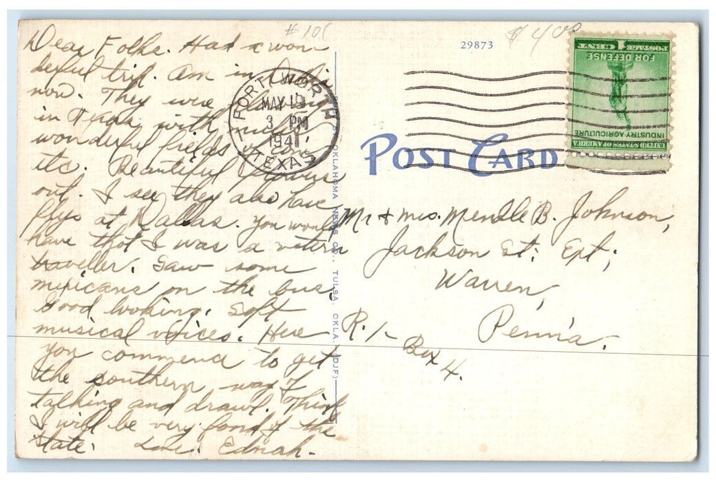 1941 Bridge Across Arkansas River Trees Scene Tulsa Oklahoma OK Posted Postcard