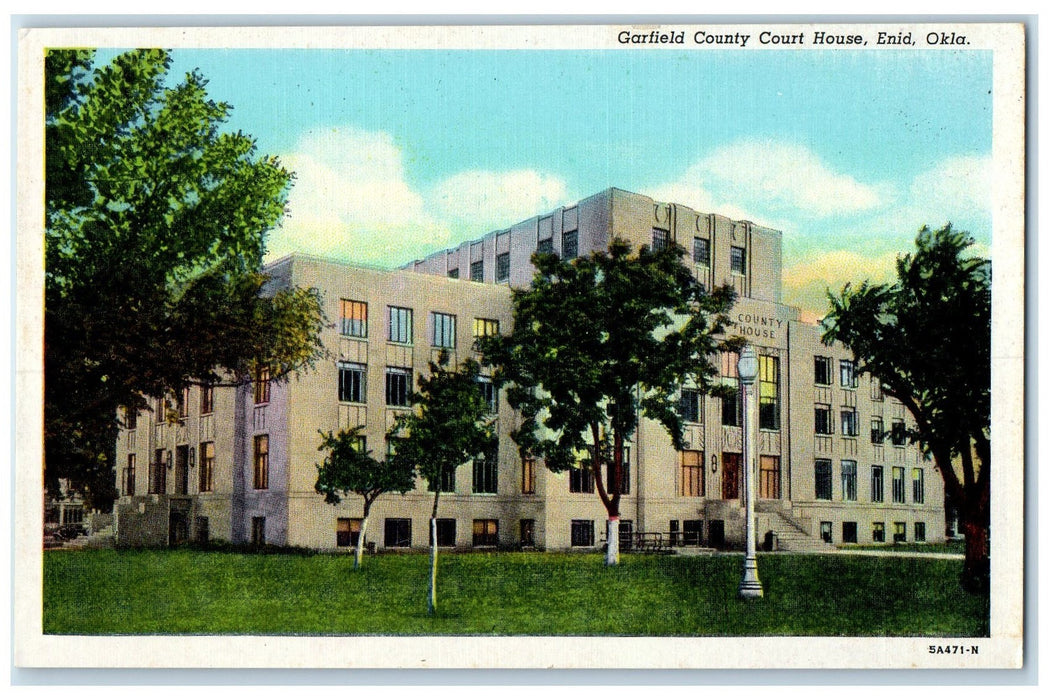 c1940's Garfield County Court House Exterior Enid Oklahoma OK Unposted Postcard