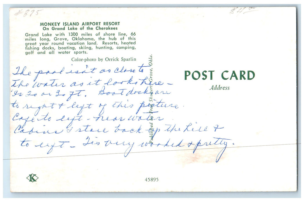 c1960s Monkey Island Airport Resort Bathing Grove Oklahoma OK Speedboat Postcard