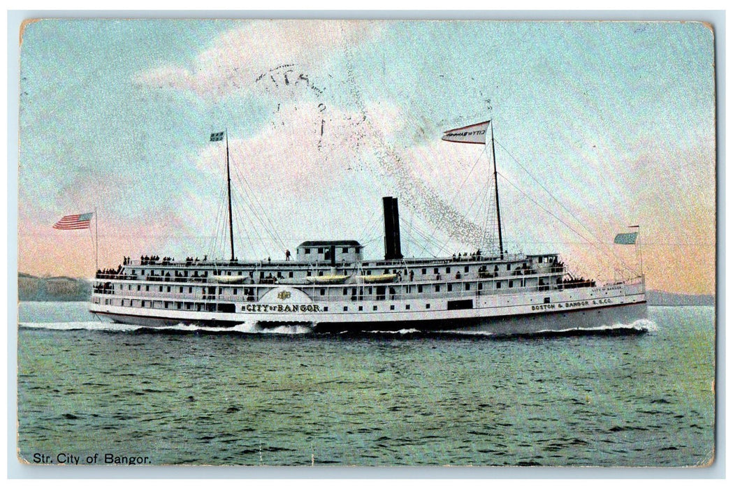 1911 Steamer City Of Bangor Passenger Ship Boston & Bangor SS Co Posted Postcard
