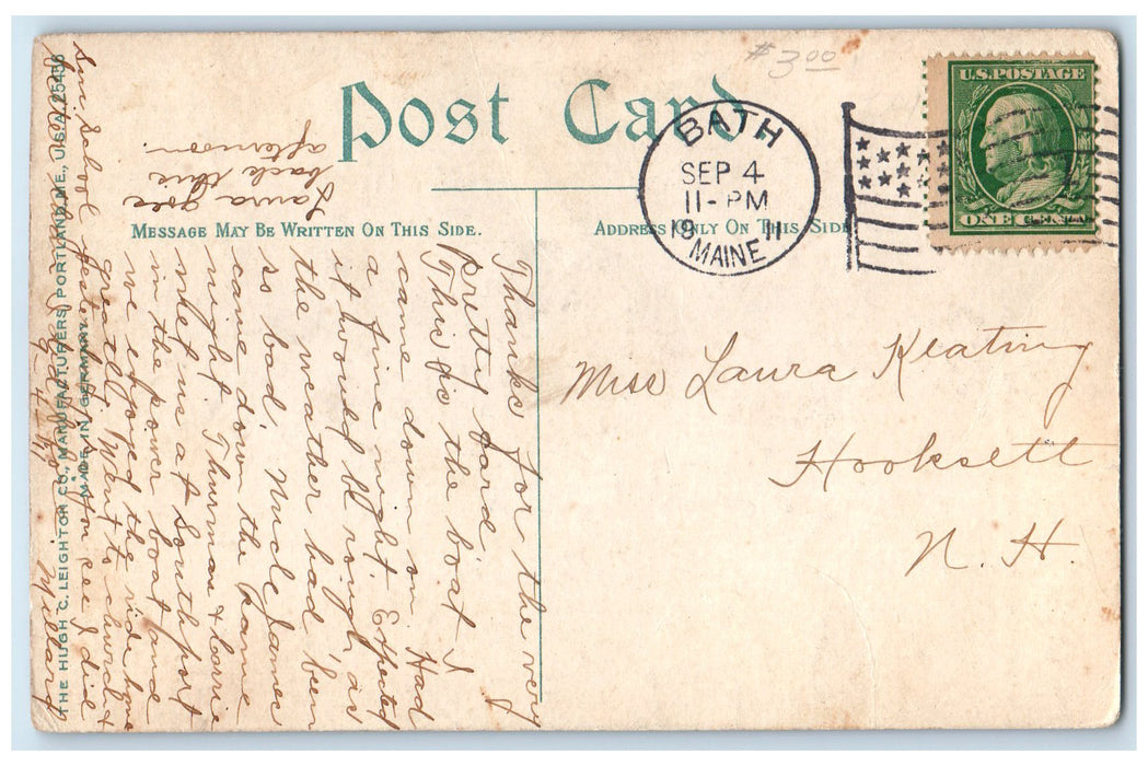 1911 Steamer City Of Bangor Passenger Ship Boston & Bangor SS Co Posted Postcard
