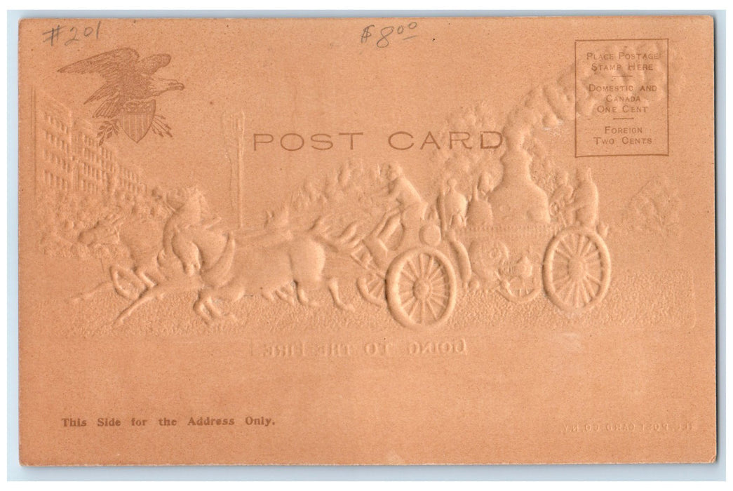 c1905 Going To The Fire Horse Wagon Engine Fireman Airbrushed Embossed Postcard