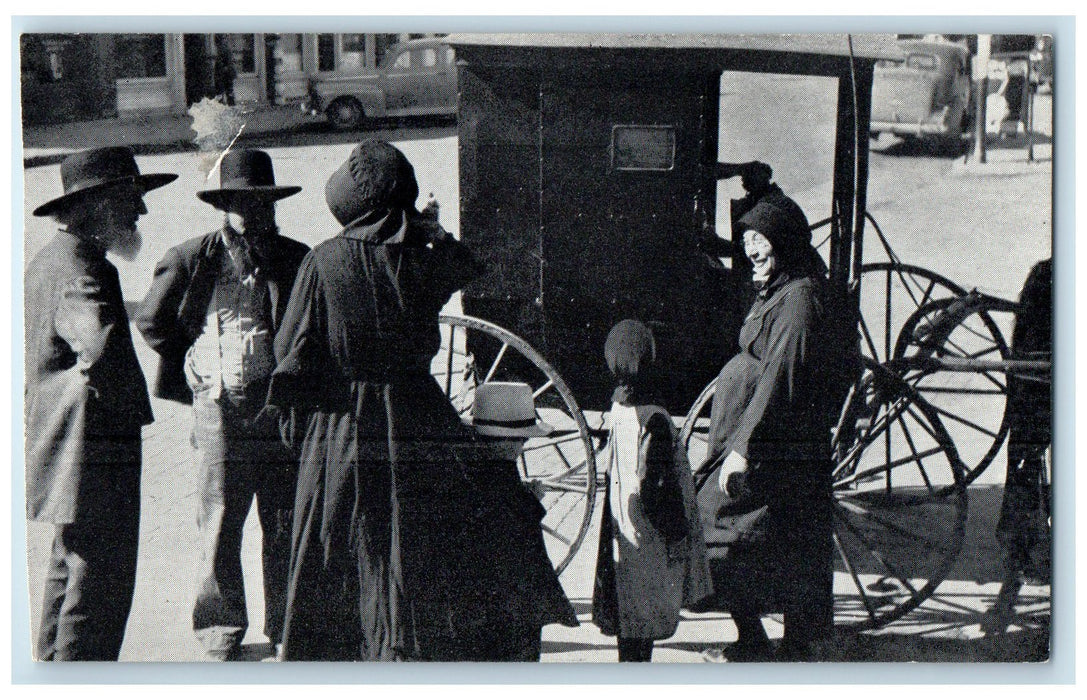 c1950's Friendly Chat Horse Buggy Amish People View Arthur Illinois IL Postcard