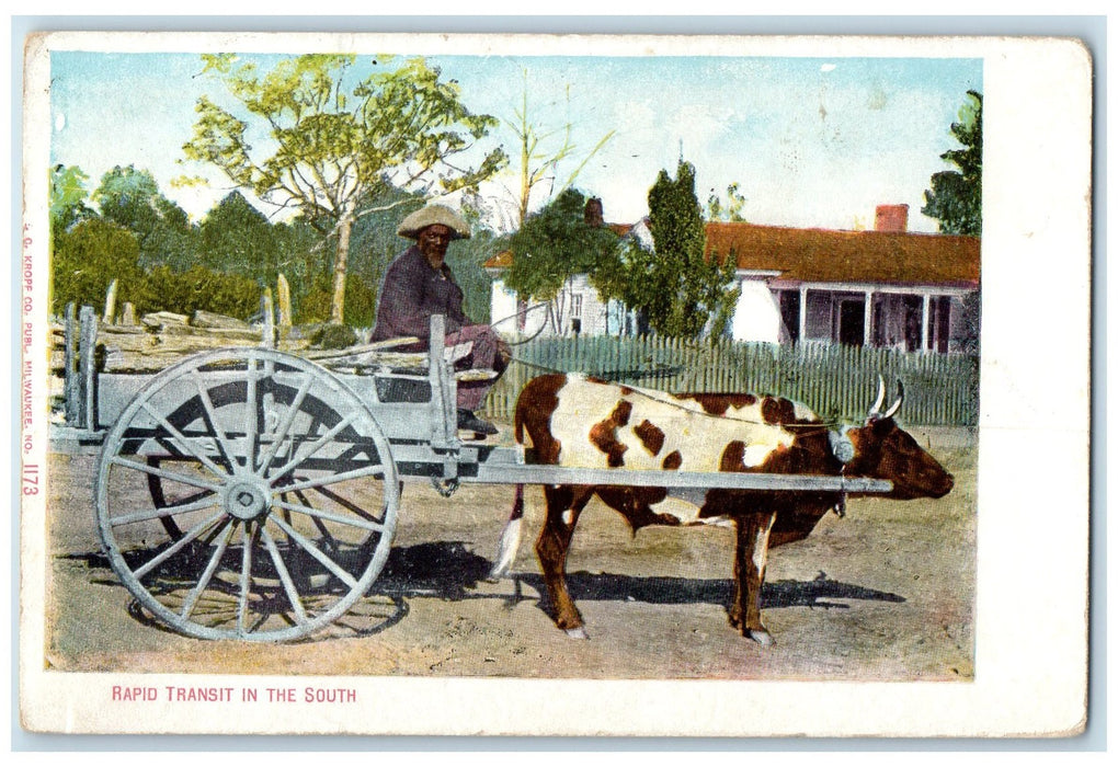 c1920 Rapid Transit In South Man On Oxcart Dirt Road Oberlin Kansas KS Postcard