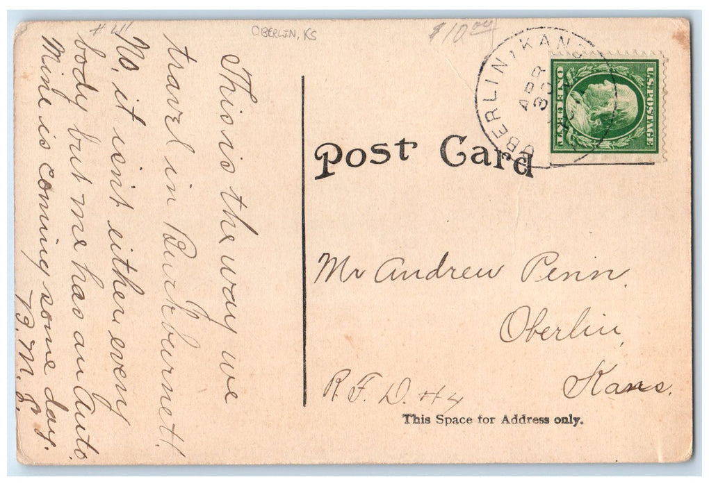 c1920 Rapid Transit In South Man On Oxcart Dirt Road Oberlin Kansas KS Postcard