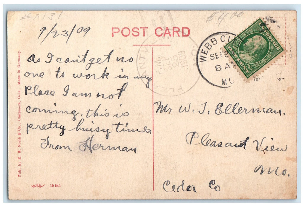 1909 Gushing Radium Well 1800 Feet Deep Claremore Oklahoma OK Posted Postcard