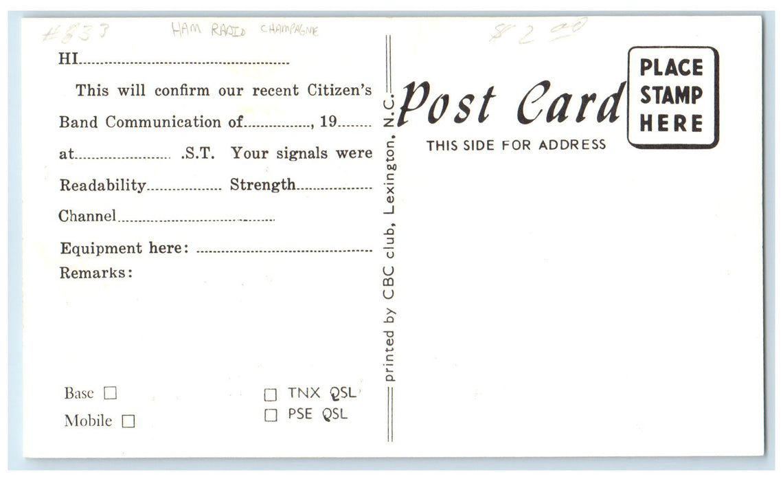 c1940's Ham Radio Champagne All 23 Channels King Fisher Oklahoma OK Postcard