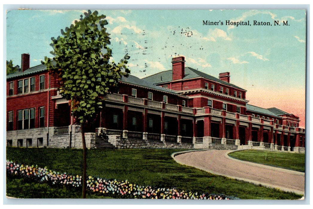 1913 Miner's Hospital Building Dirt Road Ground Raton New Mexico NM Postcard