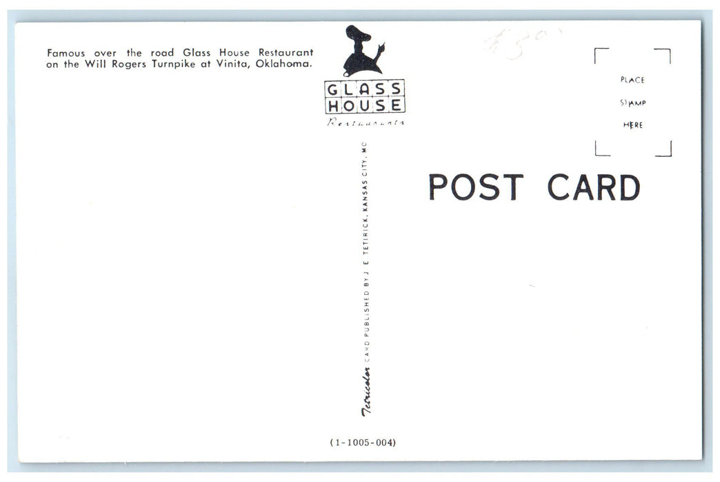 c1960's Glass House Restaurant Will Rogers Turnpike Vinita Oklahoma OK Postcard