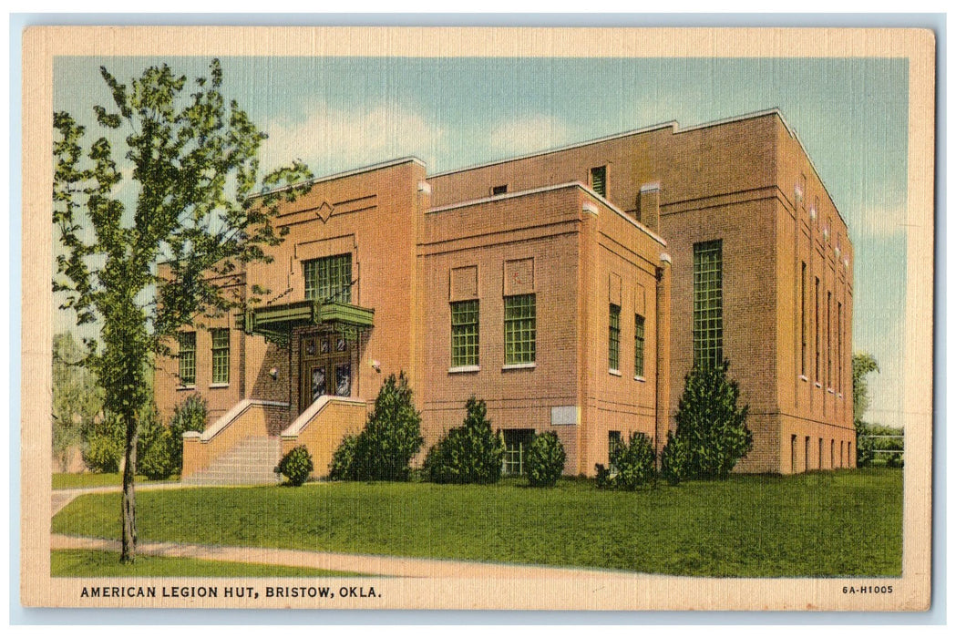 c1950's American Legion Hut Exterior Roadside Bristow Oklahoma OK Trees Postcard