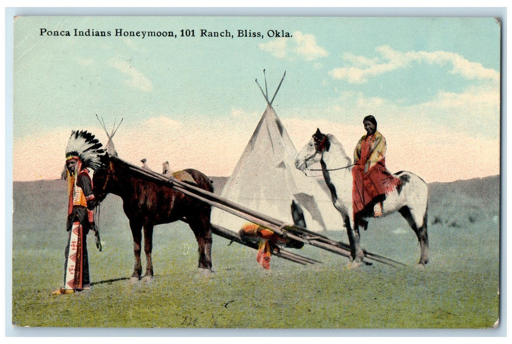 1912 Ponca Indians Honeymoon 101 Ranch Bliss Oklahoma OK Tent & Horses Postcard