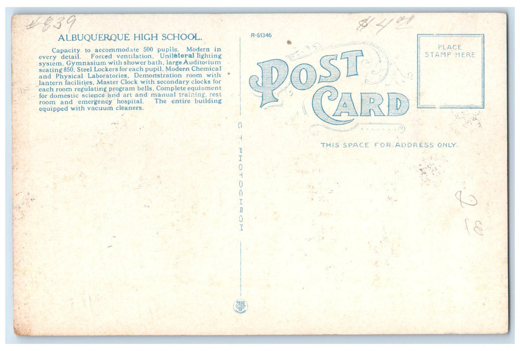 c1910 Albuquerque High School Campus Building Albuquerque New Mexico NM Postcard