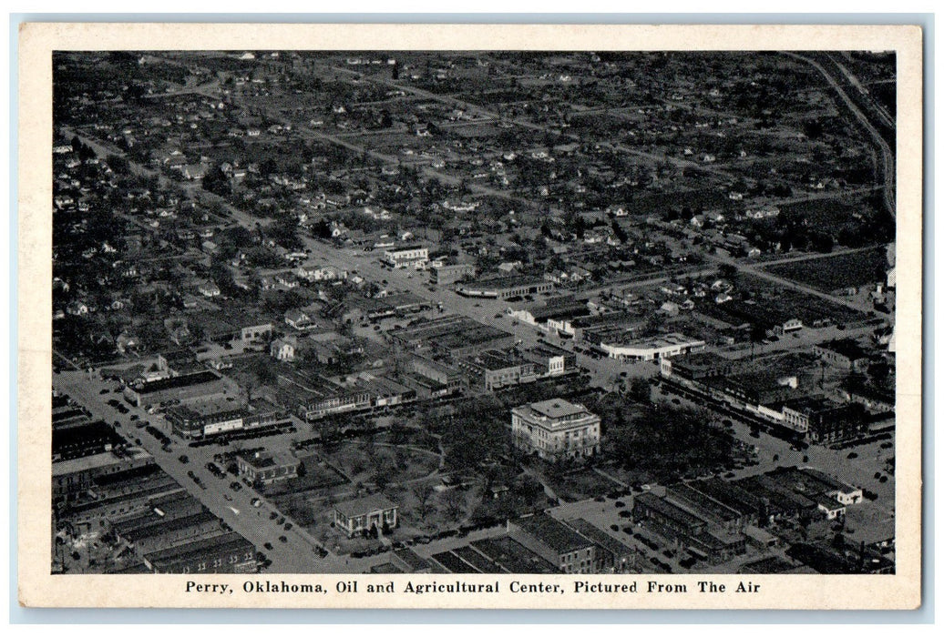 c1940's Aerial View Of Oil And Agricultural Center Perry Oklahoma OK Postcard