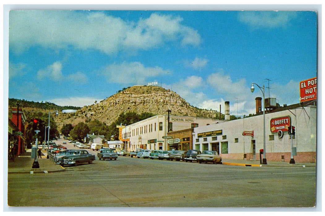 c1950's El Portal Hotel & Goat Hill Restaurant Classic Cars Raton NM Postcard
