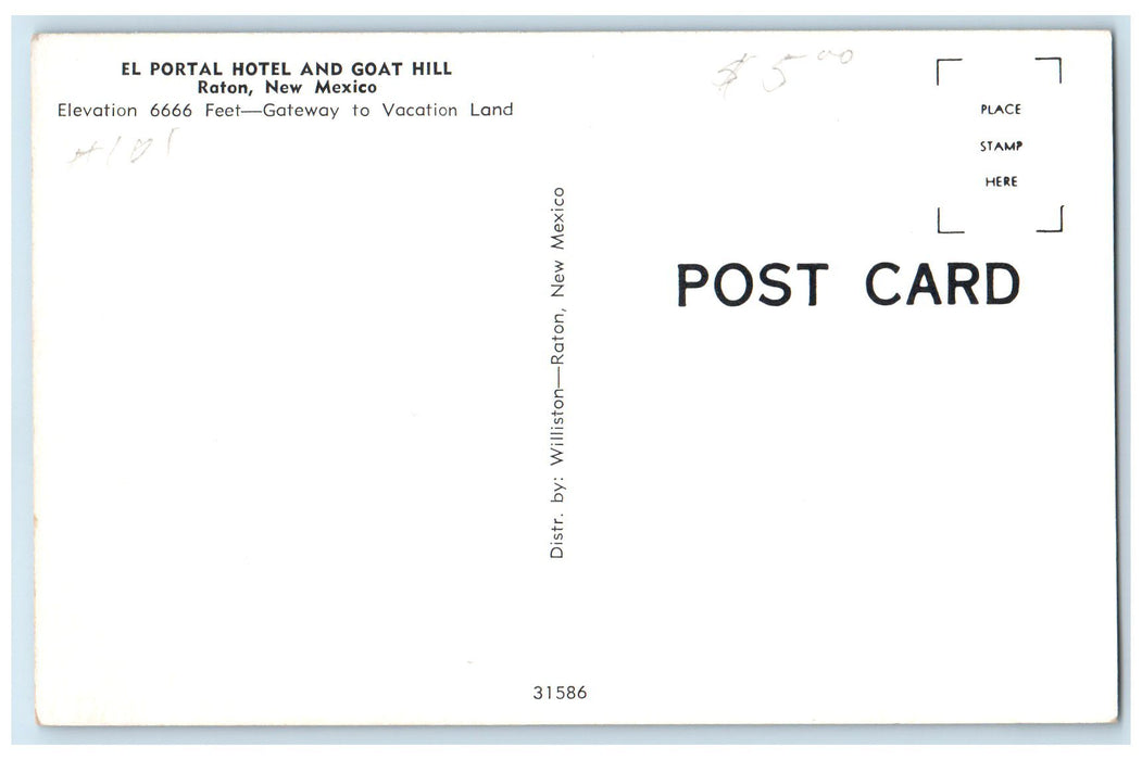c1950's El Portal Hotel & Goat Hill Restaurant Classic Cars Raton NM Postcard