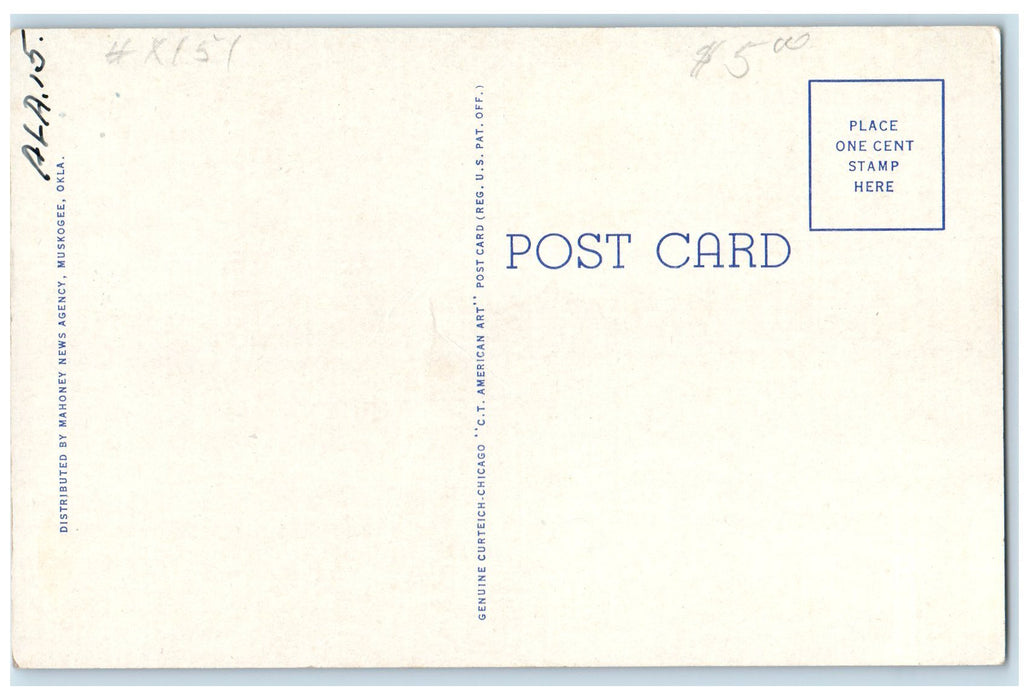 c1940s US Veterans Hospital Building Exterior Muskogee Oklahoma OK Tree Postcard