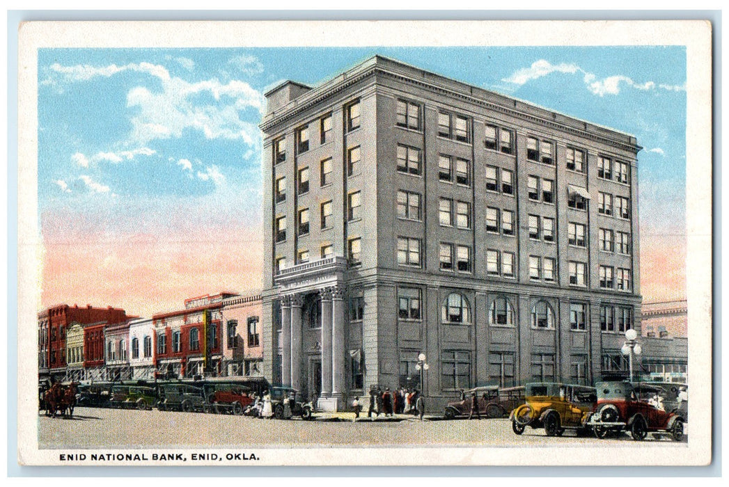 c1920's Enid National Bank Exterior Roadside Enid Oklahoma OK Unposted Postcard