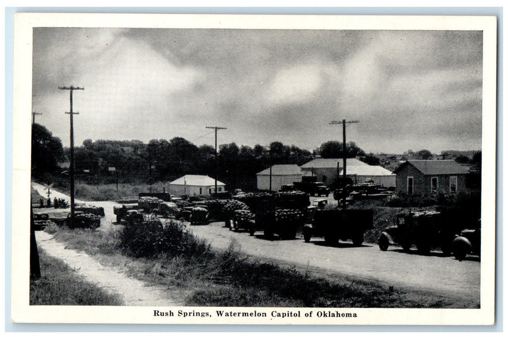 c1940's Watermelon Capitol Of The World Rush Springs Oklahoma OK Cars Postcard