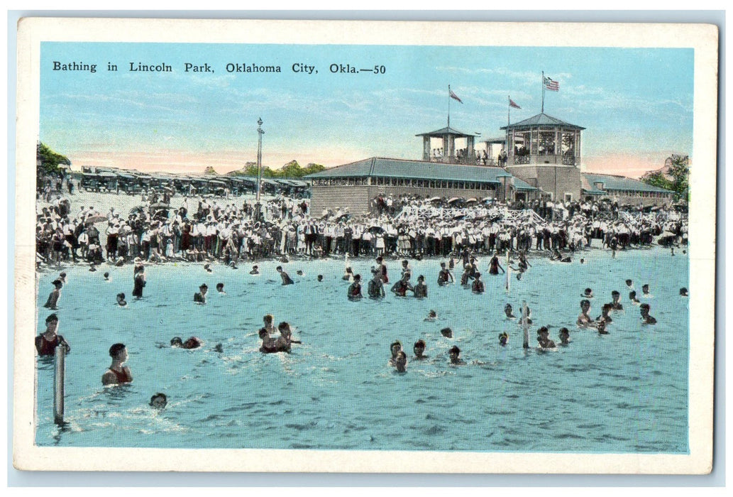 c1920's People Bathing Scene In Lincoln Park Oklahoma City Oklahoma OK Postcard