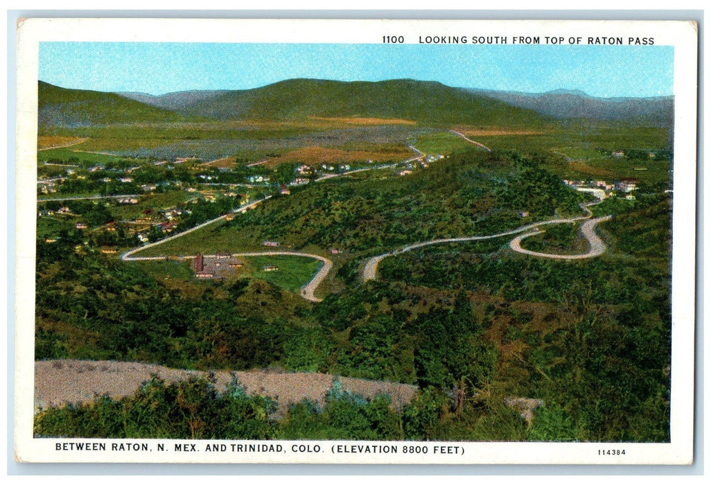 c1920's Aerial View  Between Raton New Mexico & Trinidad Colorado NM Postcard