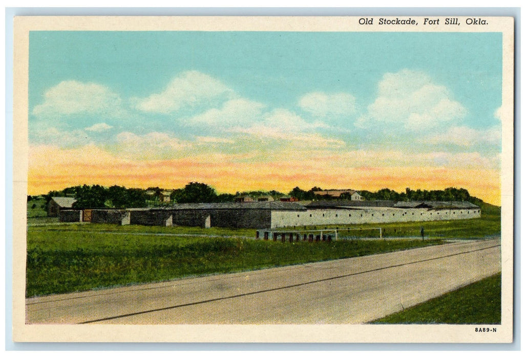 c1940s Old Stockade Scene Roadside Fort Sill Oklahoma OK Unposted Trees Postcard