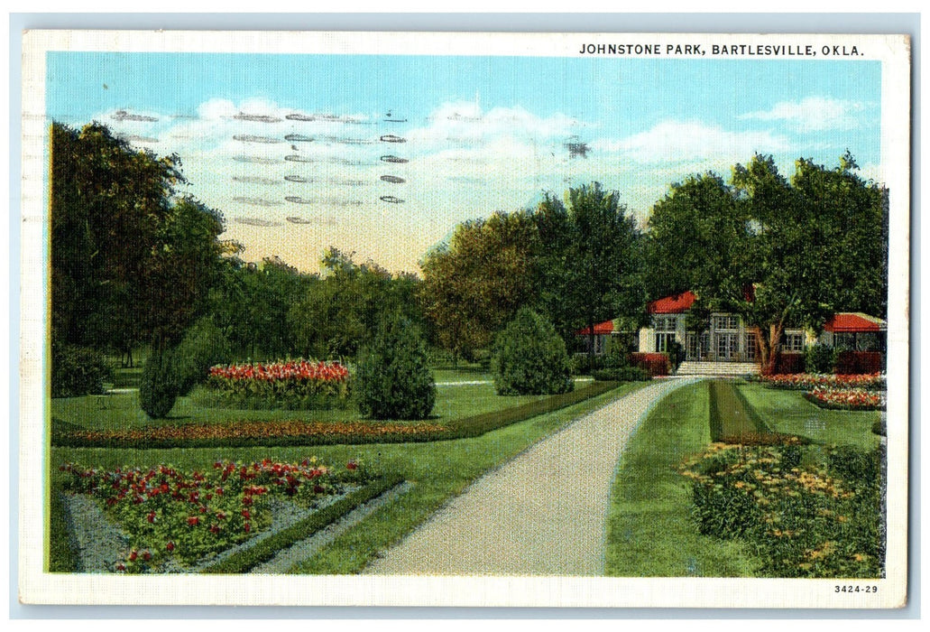 1937 Johnstone Park Flowers View Bartlesville Oklahoma OK Posted Garden Postcard