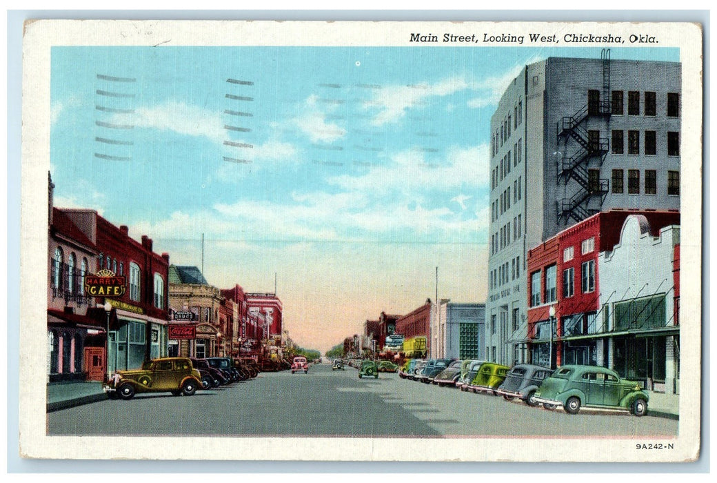 1948 Main Street Looking West Shops Building Cars Chickasha Oklahoma OK Postcard